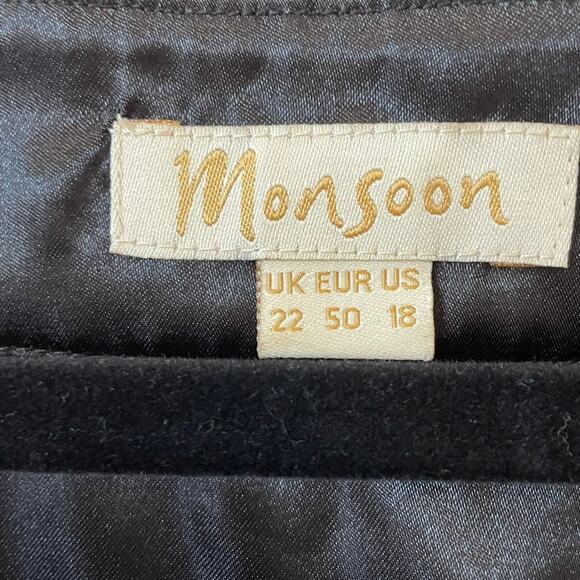 MONSOON black flowy sheer sleeve silk dress w/pink beading & embroidery size 18 - Picture 5 of 6